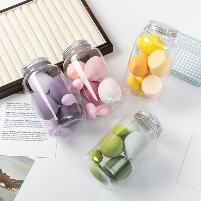Botella flotante de maquillaje de belleza, huevos que no comen polvo con caja de almacenamiento, esponja de maquillaje, borla de maquillaje para polvos secos y húmedos, de doble uso