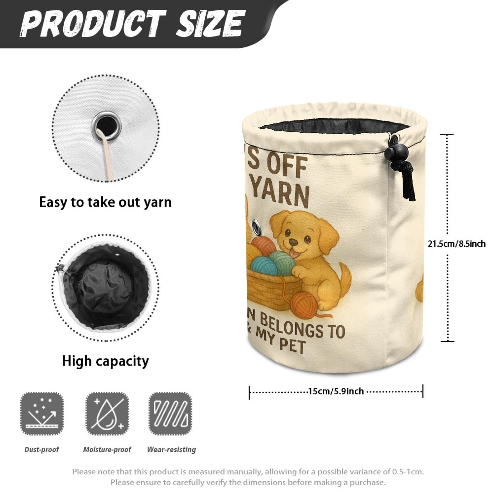 Knitting Crochet Yarn Storage Bag – Durable Canvas Tote Organizer with Cute Pet & Thread Design | Holds Skeins, Hooks, Needles & Tools for Crafters and DIY Lovers