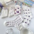 thumbnail image 4 of Zhengup 5 Pairs Purple Floral Socks Y2K Vintage Embroidered and Patterned Crew Socks Ankle Ruffled Warm Fairycore Dress Socks, 4 of 7