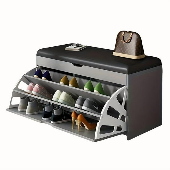 Shoe Bench with Flip-Drawer and Seat Cushion, Freestanding Shoe Rack for Entryway