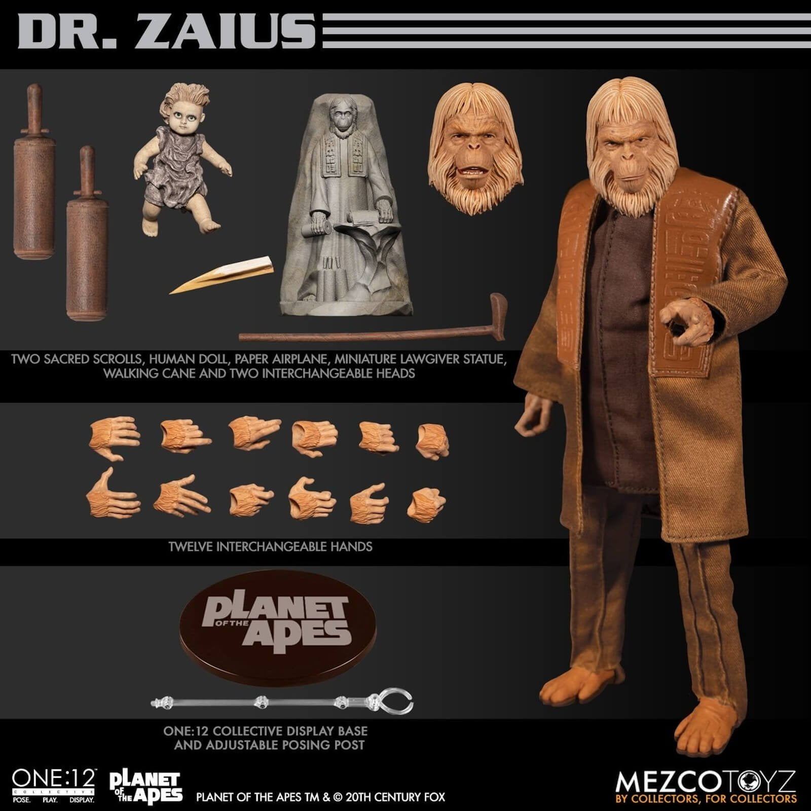 IN STOCK MEZCO •NEW & OFFICIAL• Zaius Planet of the Apes 1968 A/Figure Dr 