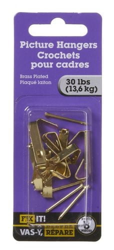 Brass Plated Picture Hanger 8 Pieces, These traditional picture hangers offer the most economical option for all wall hangings.