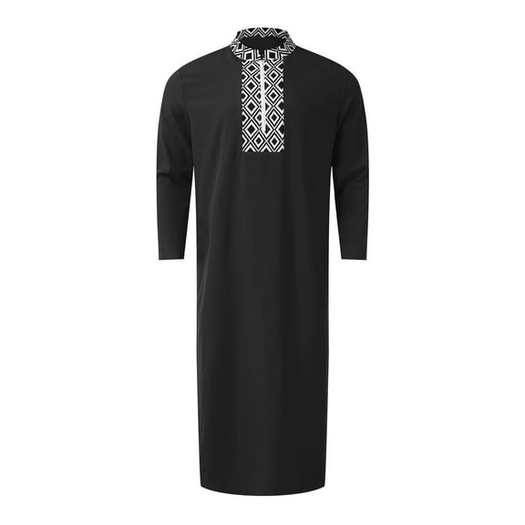 CONZONE Mens Muslim Kaftan Abaya Long Sleeve Robe For Men Trendy Solid Color Lapel Arab Thobe