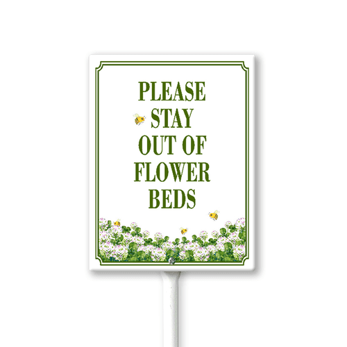 Eveokoki 4.6x6 Inch Please Stay Out Of Flower Beds Aluminum Lawn Sign Stand Yard Sign With Metal Stakes Kit Outside Garden Grass Farm Signs Outdoor Decorations