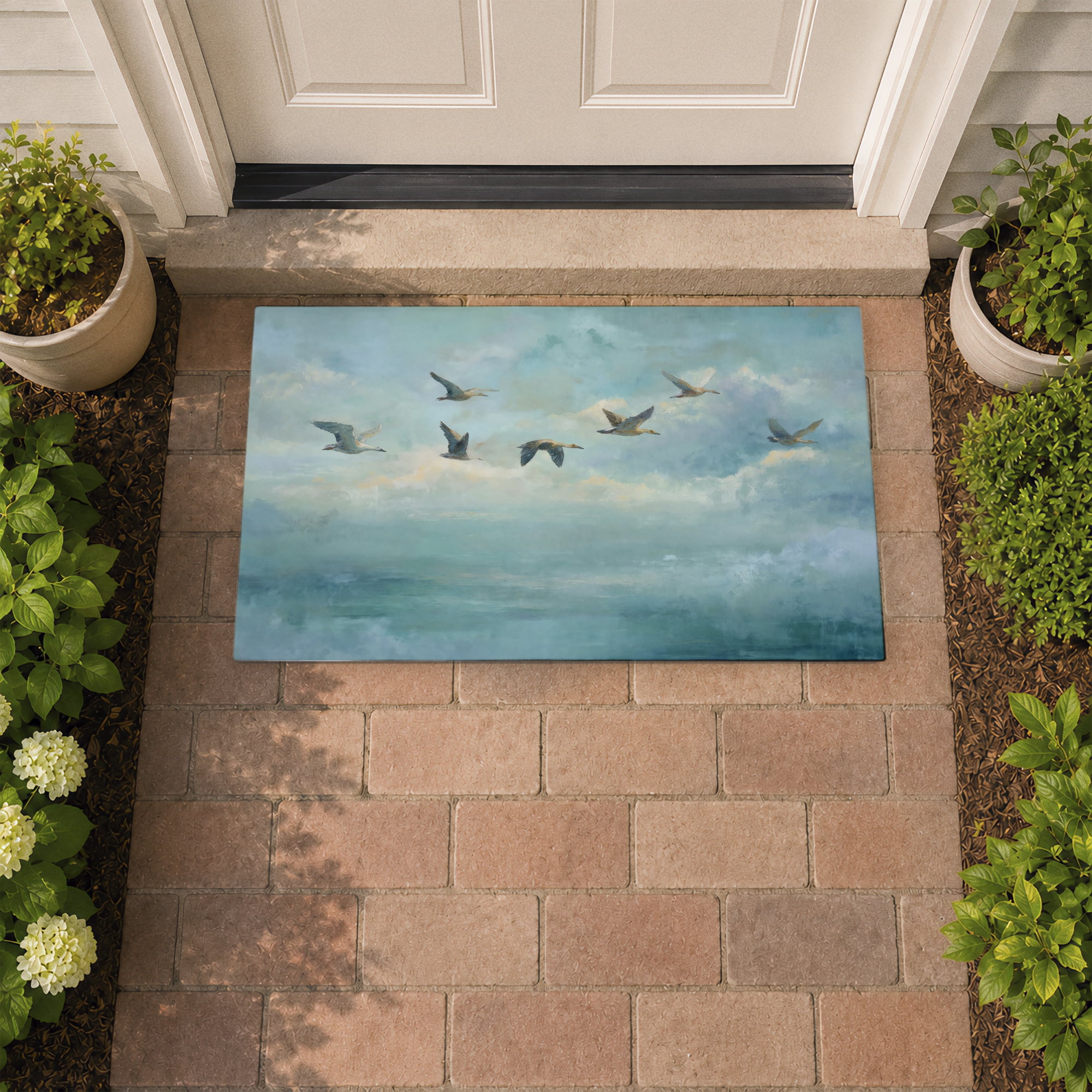 Stupell Industries Blue Skies & Flock of Geese Printed Outdoor Door Floor Mat, design by Petals Prints Design