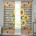 thumbnail image 2 of Sunflower Plaid Sheer Curtains 63 Inches Length 2 Panels Set, Window Sheer Curtains for Living Room/Bedroom, Country Sunshine Star Vintage Bee Black Light Filtering Rod Pocket Curtain 52'' x 63'' x 2, 2 of 7
