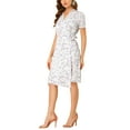 thumbnail image 3 of INSPIRE CHIC Women's V-Neck Short Sleeve Tie Waist Wrap Floral Printed Dress, 3 of 6