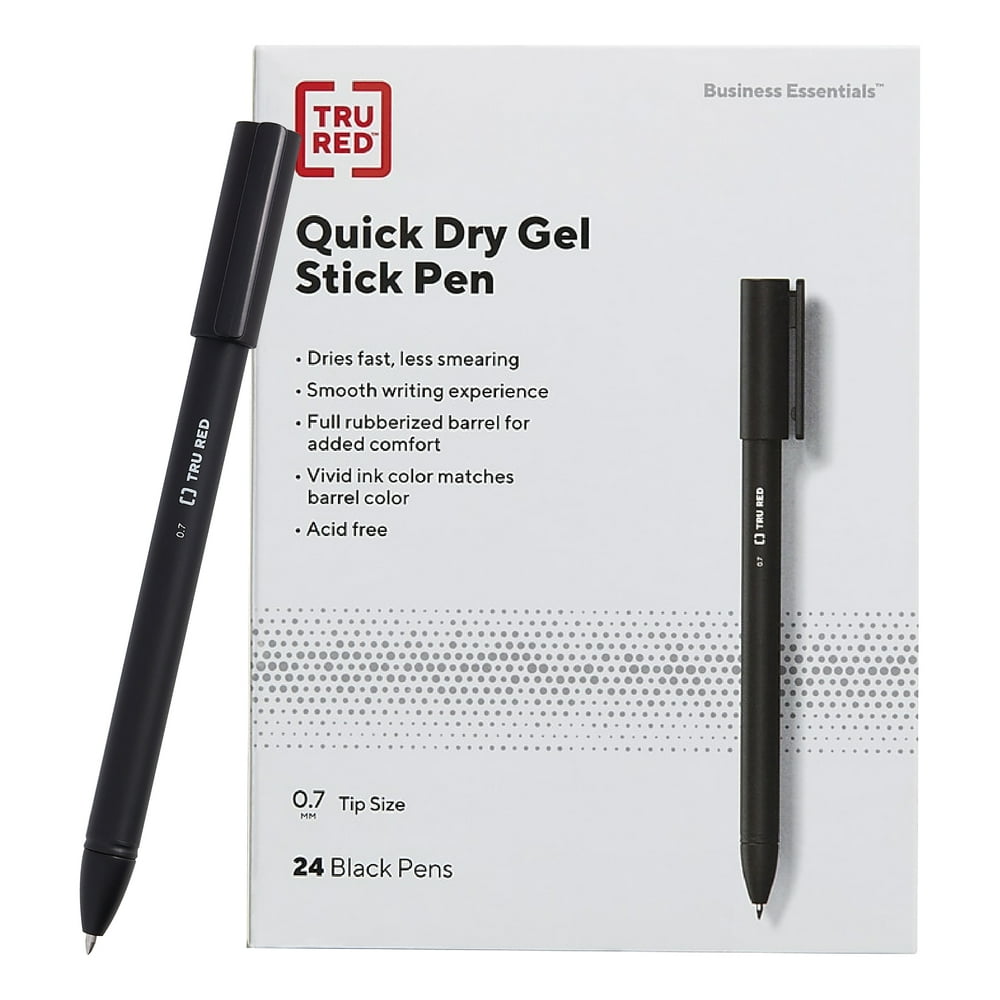 TRU RED Retractable Quick Dry Gel Pens Med Point 0.7mm Blk TR54502