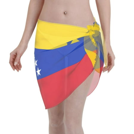Womens Venezuelan Flag Coverups Beach Short Sarong Sheer Chiffon Cover Up Bikini Wraps