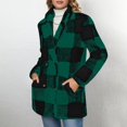 thumbnail image 4 of Wang6 Plus Size Button Cardigan for Women Black Open Front Long Sleeve Jackets Trendy Fall Plaid Printed Trim Tops Outerwear with Pockets Dark Green XL, 4 of 7