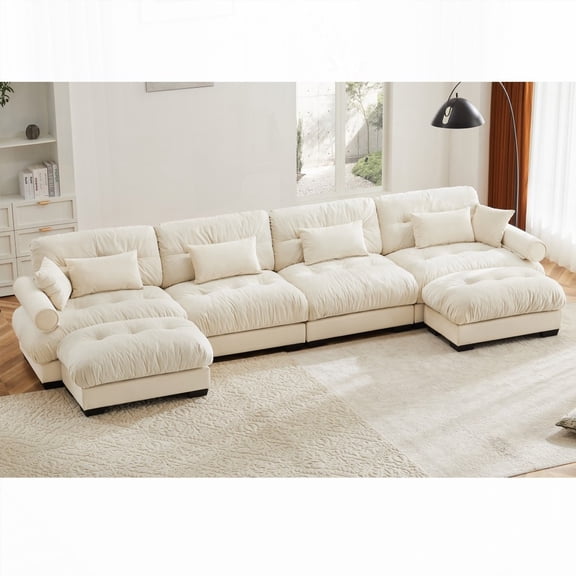 Modern Velvet U Shaped Sectional Sofa with Movable Ottomans, 4-Seater 220×80×75cm for Living Room (Waterproof & Soft)