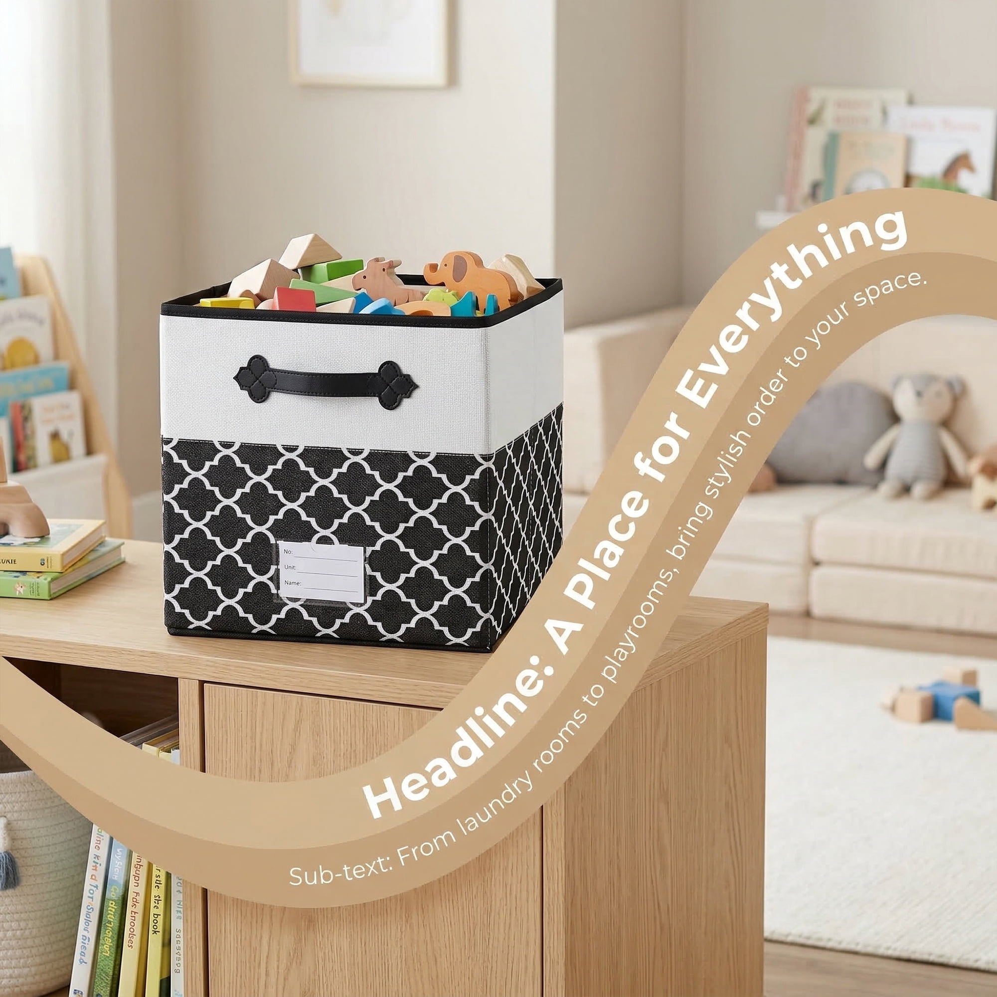 Unique Bargains Storage Basket with Handle for Organizing Objects Black 11.8"x11.8"x11.8"