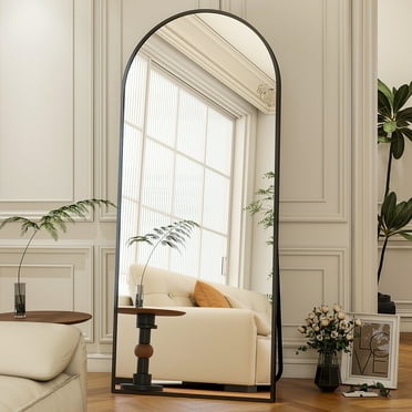Full Length Floor Mirror – 90x46 Inch Oversized Arched Mirror, With Stand, For Bedroom Or Living Room, Black
