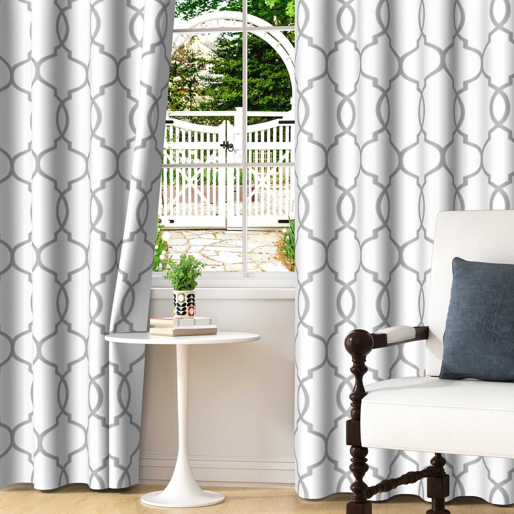 Lfeey Geometric Grid Pattern Light Filtering Grommet Blackout Curtains, Gray, 52x84 Inches, 2 Panels