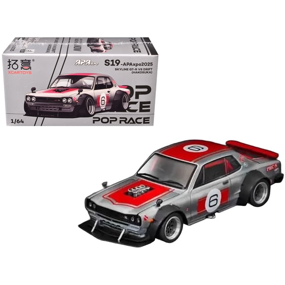 Skyline GT-R V8 Drift "Hakosuka" RHD #6 Silver Metallic with Red "APA XPO 2025 Exclusive" 1/64 Diecast Model Car by Pop Race