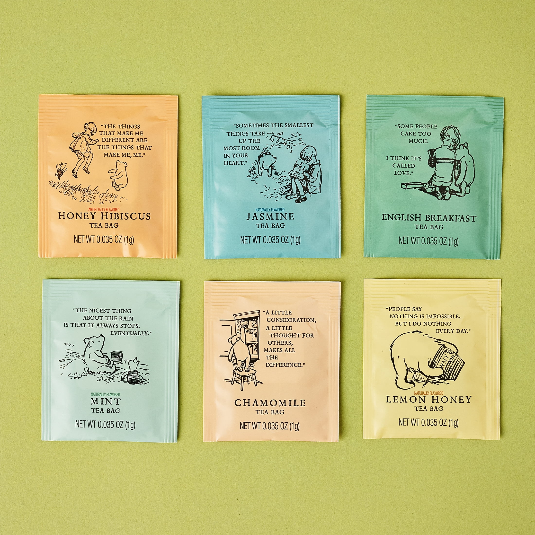 Thoughtfully, Classic Winnie-the Pooh Tea Collection Gift Set, Includes 60 Premium Tea Bags with Nostalgic Quotes from A.A. Milne, 6 Flavors, Cozy Literary Tea Gift