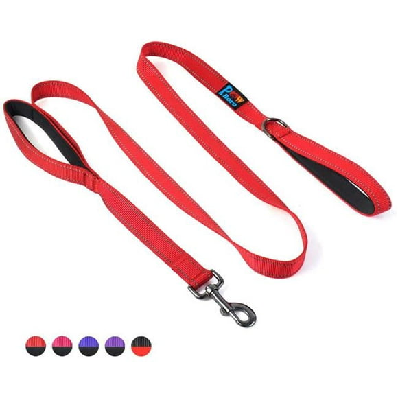 Powboro P0011R 6 ft. Double Handle Dog Leash&#44; Red