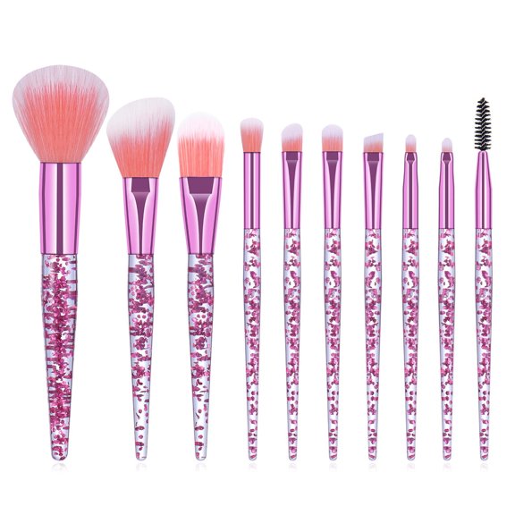 10 PCS Dazzled Glitter Makeup Brush Set - Crystal Bling Brushes For Face Eye Eyeshadow Lip Blush, Professional Cosmetic Brush Kit, Soft Vegan Bristles, Cute Colorful Handles, Gift Makeup Organizers