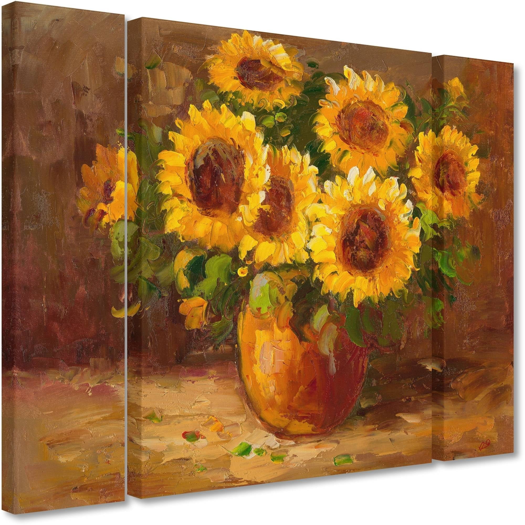 Trademark Fine Art "Sunflowers Still Life" Canvas Art by Masters Fine Art Three Panel Set