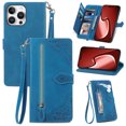 thumbnail image 2 of Funda Para Iphone 14, Cartera Para Iphone 14 Para Mujer Y Hombre, Resistente, De Cuero Pu Repujado, Con Cremallera, Tarjetero Y Correa Para La Muñeca, 2 of 6