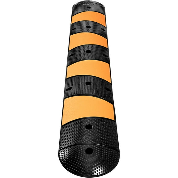 VEVOR Rubber Speed Bump, 1 Pack 2 Channel Speed Bump Hump, 72" Long Modular Speed Bump Rated 22000 LBS Loading, 72.8 x 12.2 x 2.2 Garage Speed Bump for Asphalt Concrete Gravel Driveway with 2 End Ca