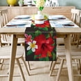 thumbnail image 2 of Table Runner Dresser Scarves 108 Inch Long, Red Hibiscus Flower with Green Leaves Linen Dining Table Runners Farm Floral Art Tabletop Scarf for Wedding Holiday Party Kitchen, 2 of 7