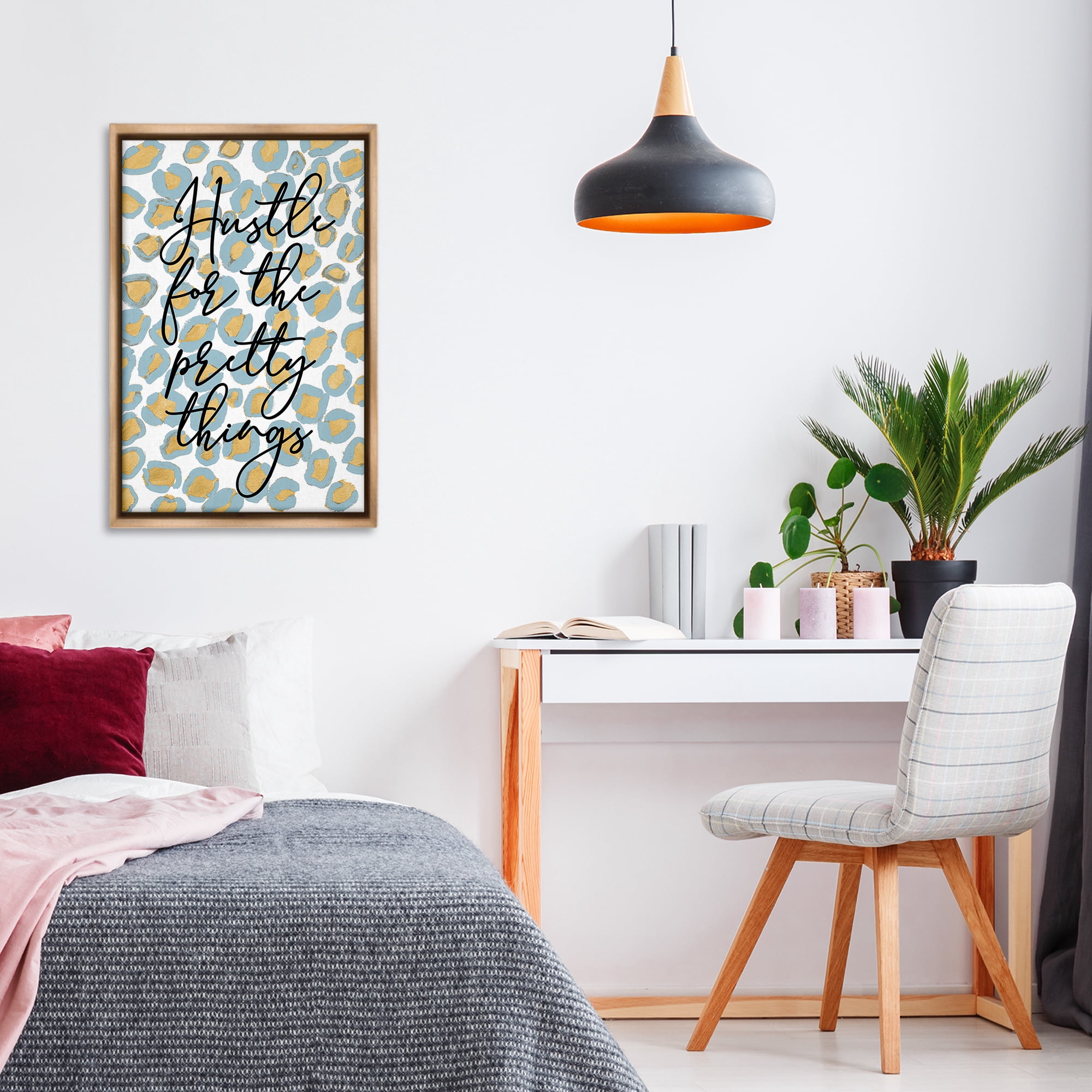 Stupell Industries Hustle For Pretty Things Typography Painting Brown Floater Framed Art Print Wall Art, 21 x 31