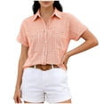 thumbnail image 3 of PIWHJQK Women Casual Sleeveless T Shirt Blouses Plaid Notched Collar Short Sleeve Buttoned Shirt with Front Pocket Summer Outfits, 3 of 6
