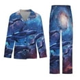 thumbnail image 3 of PoBuds Women's Long Sleeve Flannel Pajama Set Sleepwear Dolphins in Space M, 3 of 5