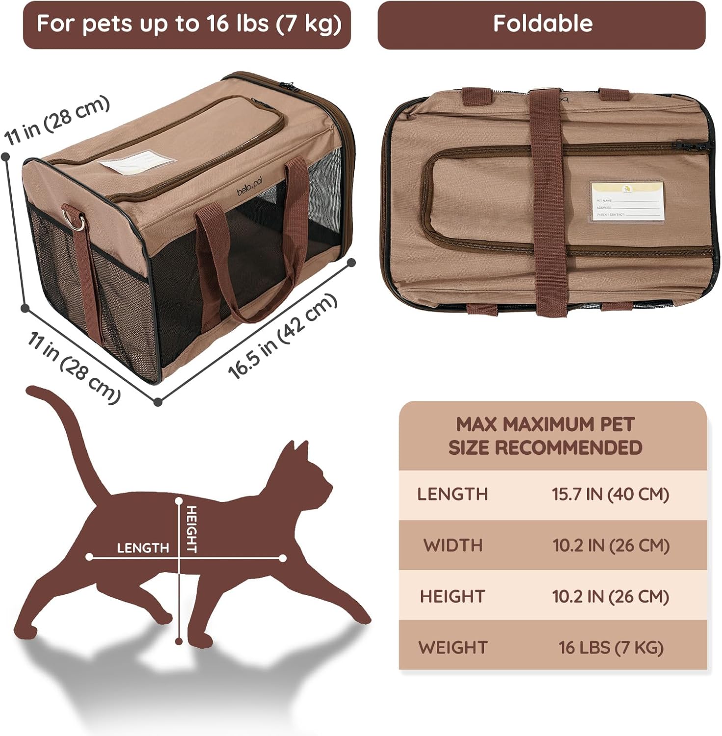Bella & Pal Airline Approved Pet Carrier, Soft-Sided, Brown photo 4