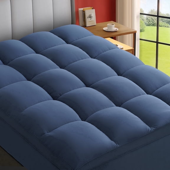 EMONIA 100% 400TC Queen Size Mattress Topper for Back Pain, Extra Thick Cooling Mattress Pad, Mattress Protector Pillow Top Mattress Cover with 8-21" Deep Pocket, Plush Soft Down (Dark Blue,Queen)