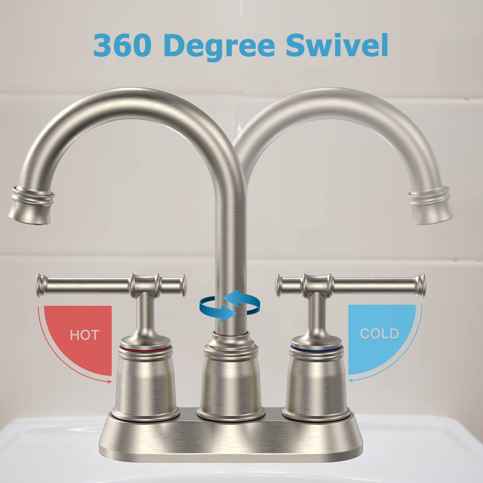 4 Inch Classical Brushed Bathroom Faucets for Sink 2&3 Holes with Pop-up Drain Stopper 2 Handle Bathroom Sink Faucet for Cold and Hot Water