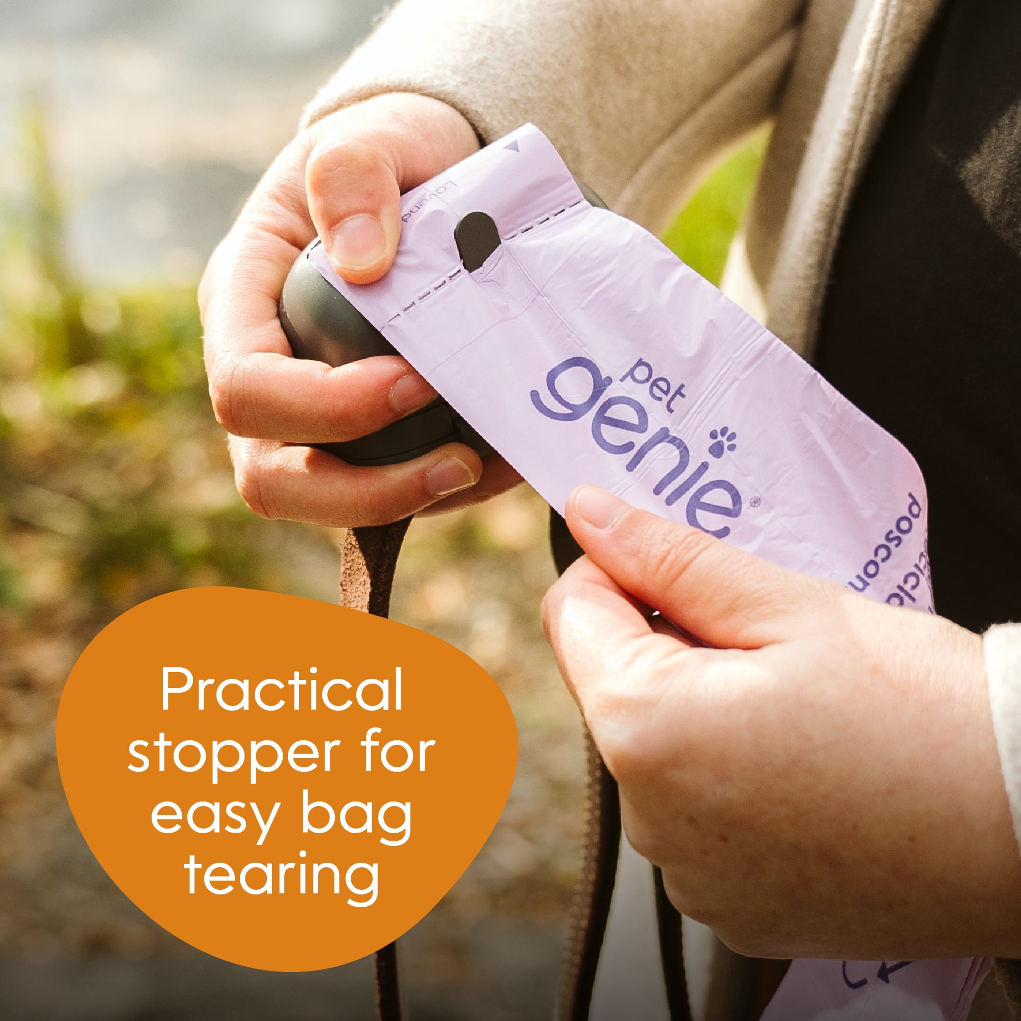 Pet Genie on the Go Dog Poop Bags Dispenser, Roll of 15 Lavender-Scented Bags Included