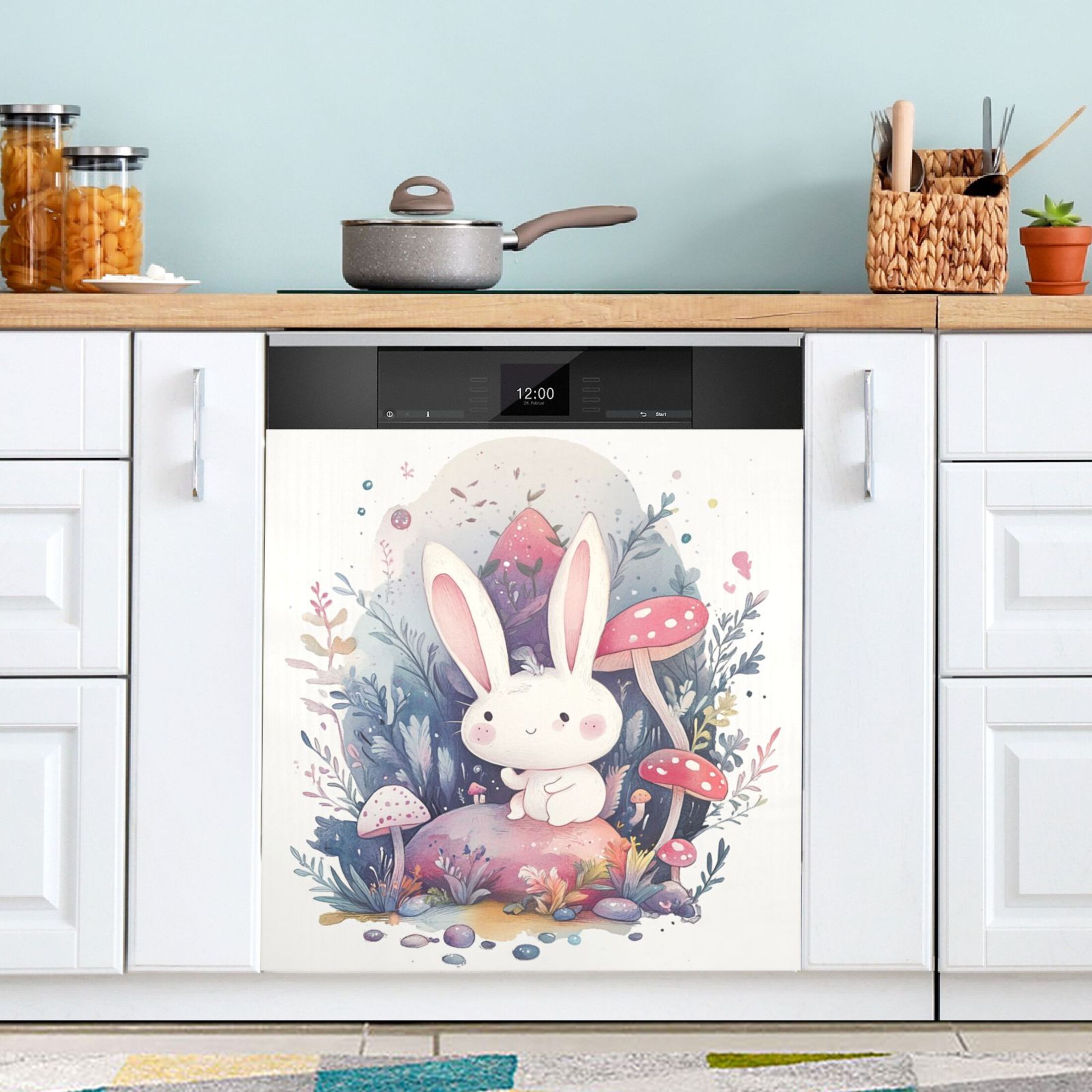 Dishwasher Magnetic Sticker 23x26 Inch Refrigerator Magnetic Sticker Washing Machine Magnetic Sticker Kitchen Panel Magnetic Sticker Home Decor Rabbit and Mushroom