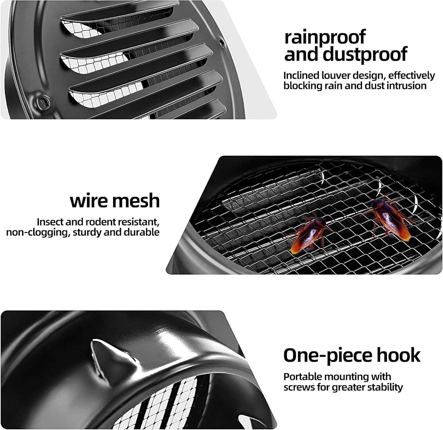 ABCISI 4 inch 4-Pcs Stainless Steel Vent Cover, Black Round Soffit Louver Grille Exhaust Cover, Built-in Mesh Screen, Suitable for Vent Places Such as Kitchen, Bathroom, etc (4 inch Black Cover 4Pcs)