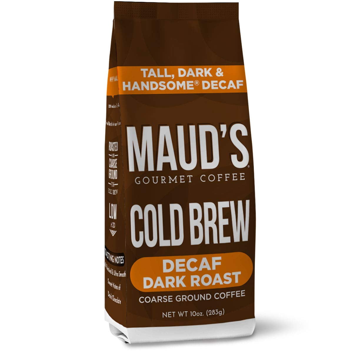 Maud's Tall Dark & Handsome Dark Roast Decaf Cold Brew Ground Coffee (Low Acid Cold Brew Decaf), 10oz Cold Brew Decaffeinated Coffee, Solar Energy Produced 100% Arabica Decaf Coffee California Roasted
