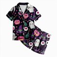 thumbnail image 5 of Cdudpw Halloween Girl Silk Pajamas Sets Ghost Halloween Print Button Up Shirt and Shorts Sleepwear 2 Piece Pjs Outfits(A031-Purple), 5 of 5