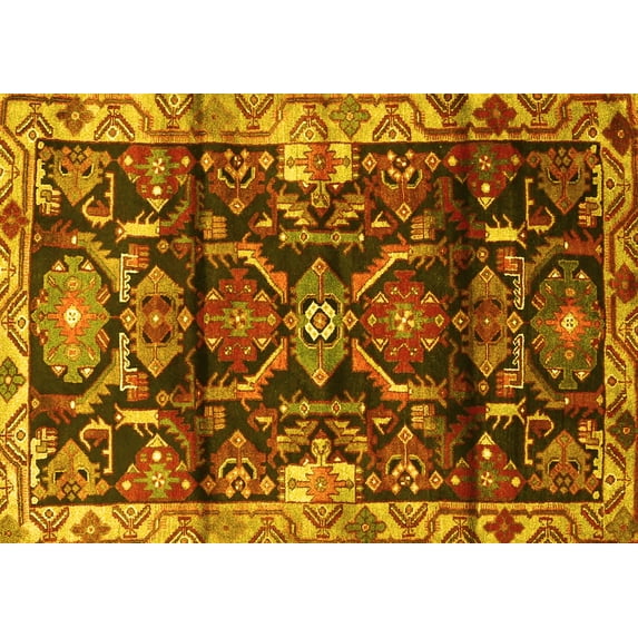 Ahgly Company Machine Washable Indoor Rectangle Persian Yellow Traditional Area Rugs, 7' x 10'