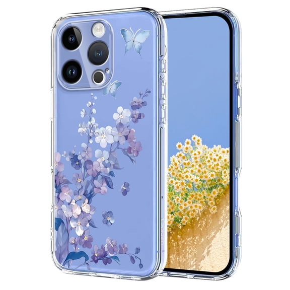 Compatible with iPhone 16 Pro Max Case Clear with Flower Design, Cute Soft Silicone TPU Floral Aesthetic Women Girls Transparent Protective Shockproof Anti-Scratch Anti-Yellow Phone Cover, A