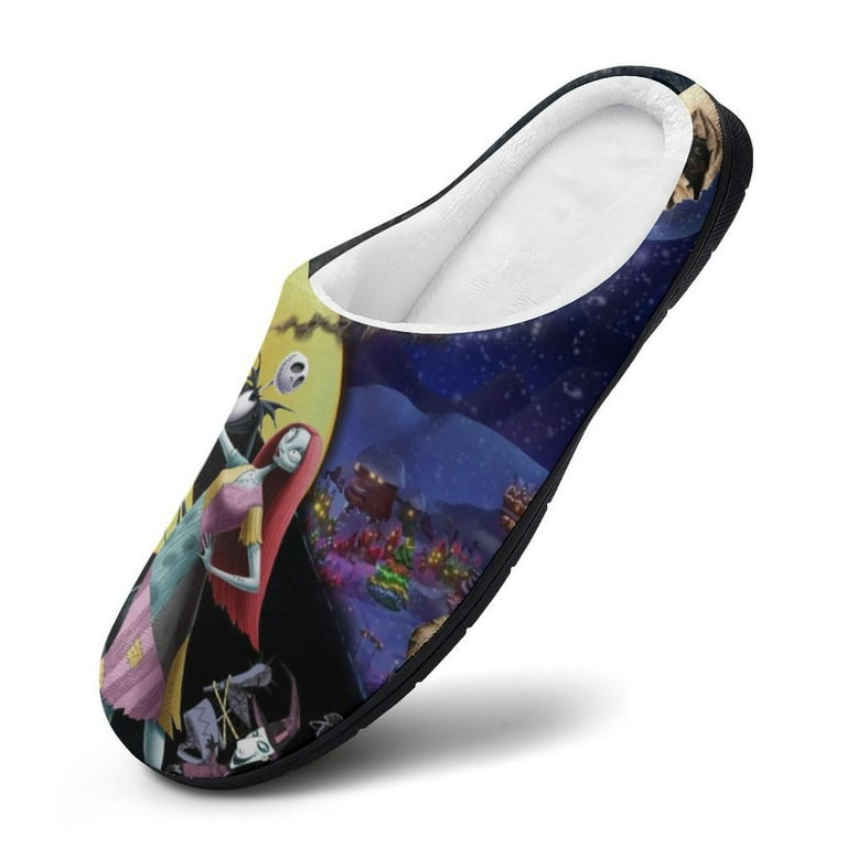 Men Nightmare Before Christmas Slippers Non Slip Fuzzy House Slippers Warm Soft Plush Winter House Shoes Indoor Outdoor Slip On Shoes
