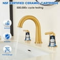 thumbnail image 5 of Wowkk Sanitary Ware Brass Bathroom Sink Faucet 2 Handles Widespread Bathroom Faucet 3 Hole, Pop-Up Drain and cUPC Supply Lines Included, Basin Faucets for Vanity Rv Restroom, Brushed Gold, 5 of 12
