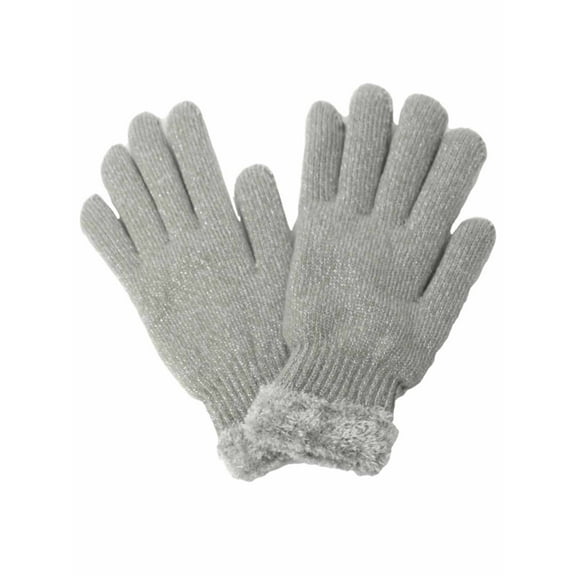 David & Young Womens Gray & Silver Metallic Sparkle Knit Gloves Plush Lined