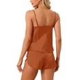 thumbnail image 3 of Conjuntos de pijamas de satén para mujer INSPIRE CHIC, top de tirantes con pantalones cortos, 2 piezas, ropa de dormir, conjunto de pijama de seda M Caramelo, 3 of 6
