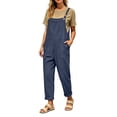 thumbnail image 5 of Fnooota Women's Overalls with Pockets, Loose Fit Casual Adjustable Straps Cotton Linen Summer Jumpsuits Navy Size M, 5 of 7