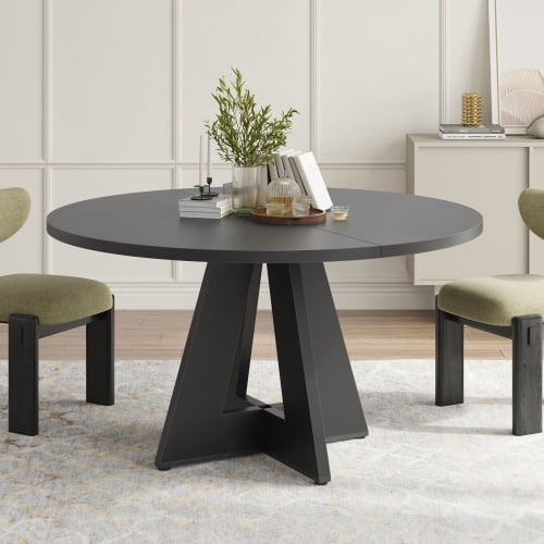 Mesa redonda de 47" para 4-7 personas, mesa de cocina de madera moderna con base de metal resistente, mesa redonda grande para el comedor