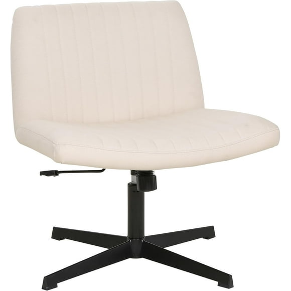 FDW Criss Cross Armless Office Chair – Ergonomic Swivel, U-Shaped Backrest, Wide Seat & No Wheels for Home or Office, Beige