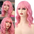thumbnail image 2 of SUCS Wig with Bangs, Short Curly Bob Pink Wig, Bob SUCS Wig for Girl and Women with Thin Skin Wig Caps, 2 of 4