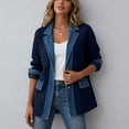 thumbnail image 5 of Women's Knit Jackets, Long Sleeve Paneled Denim Cardigan Outerwear with Collared Neck Single Button & Pocket, Trendy Casual Wear | VerBelle,Dark Blue L, 5 of 8