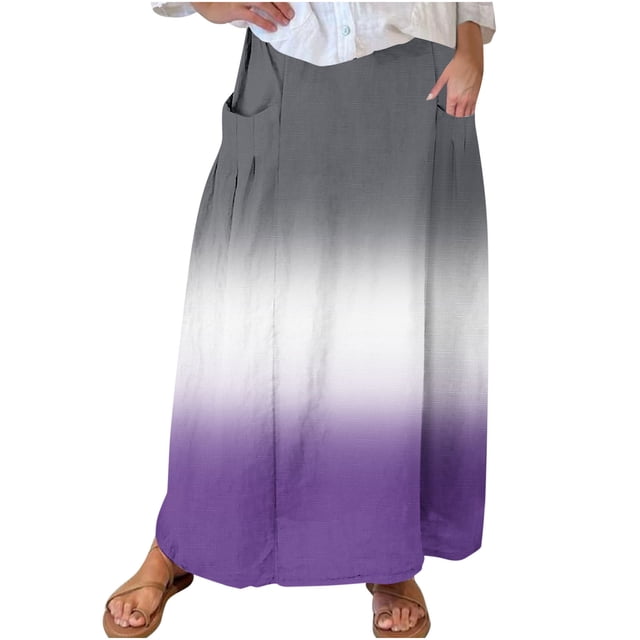 Tranfacy Jupes Maxi pour Femmes, Jupes d'Été pour Femmes, Jupe d'Été Décontractée Imprimée Patchwork avec Poche Plissée Ample Grande Taille Taille Élastique Jupe Maxi