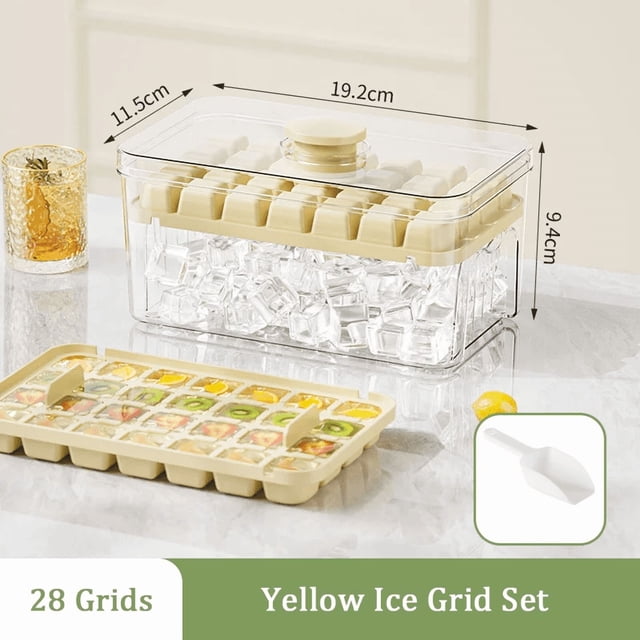 Press Ice Tray Bucket Multifunctional 48-Grid Ice Cube Mold, Ice Maker with One-Touch to Release, Portable Ice Box